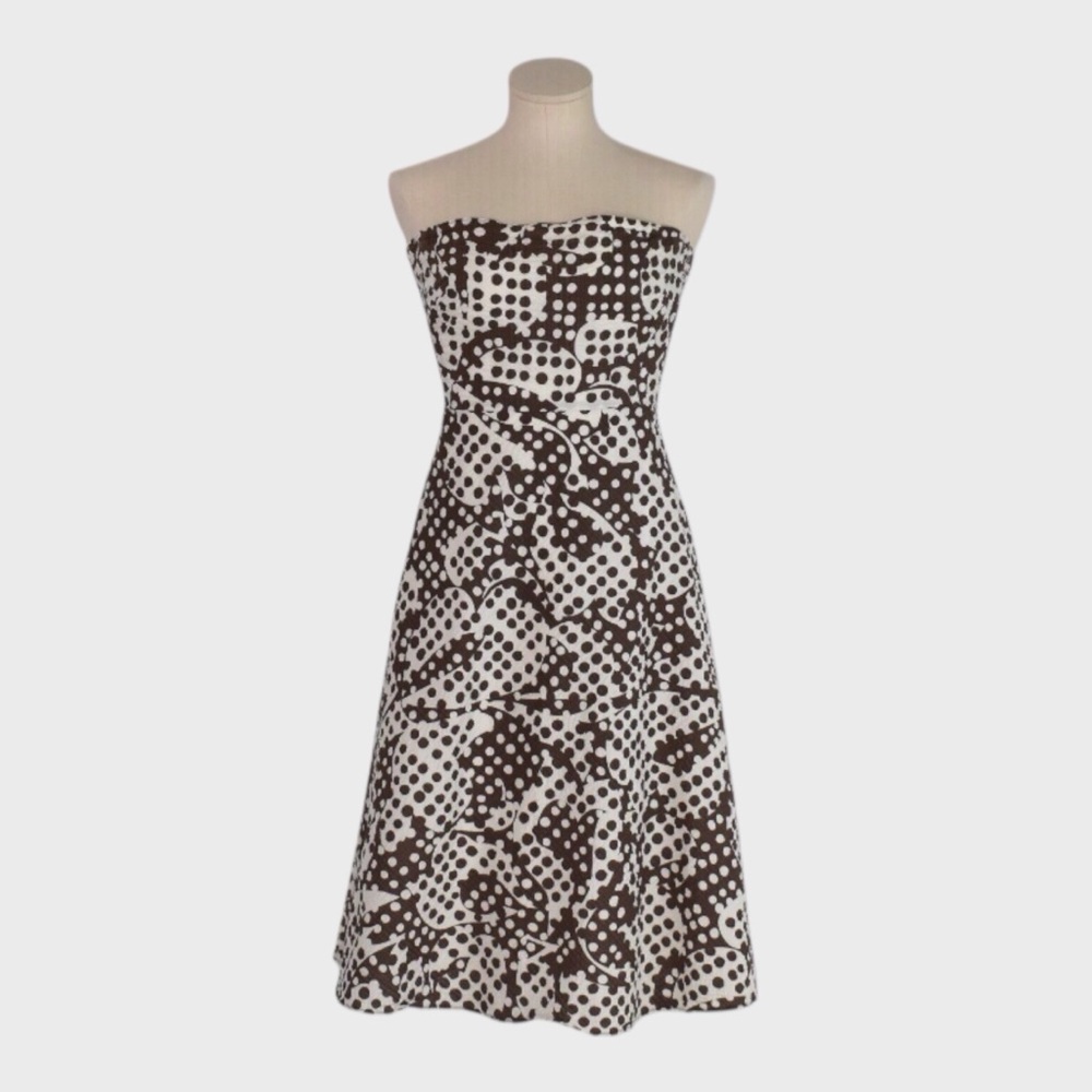 J Crew Strapless Polka Dot Midi Cotton Dress